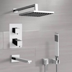 Thermostatic Tub and Shower Faucet Set with Handheld and Rain Shower Head